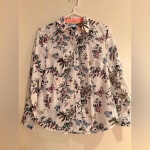 Talbots White Floral & Butterfly Button-Down Shirt